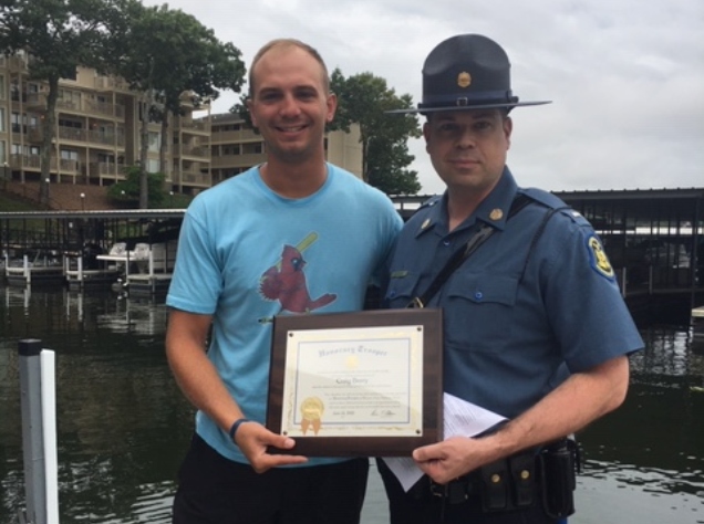 Accepting an award from Water Patrol